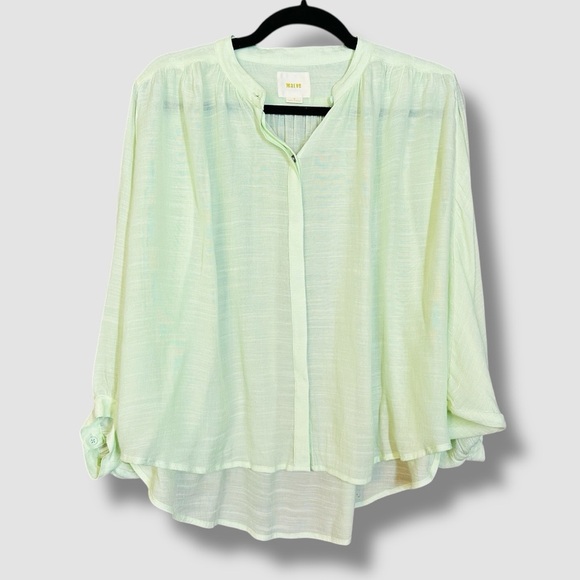 Maeve Anthropologie Brynna Flowy Billowy Button Up Blouse Small Green - Picture 1 of 12